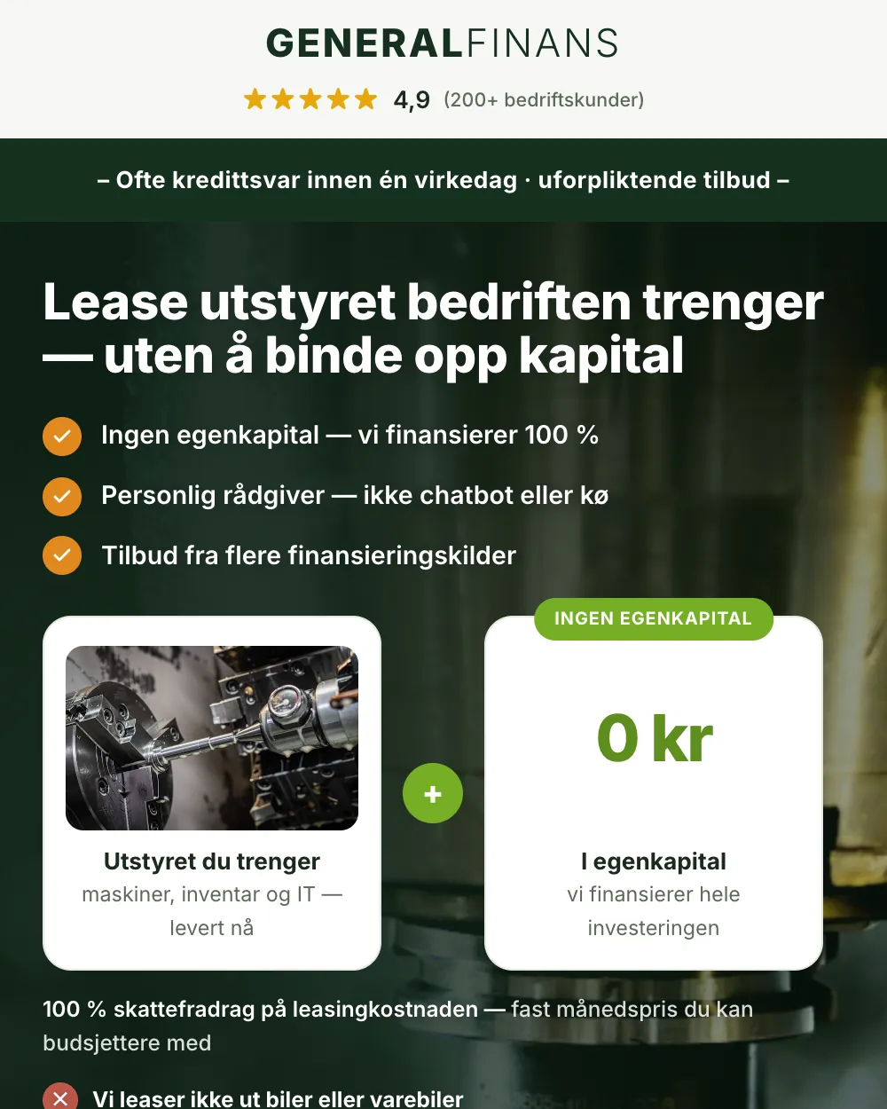 Landingsside Arcads har laget for Generalfinans