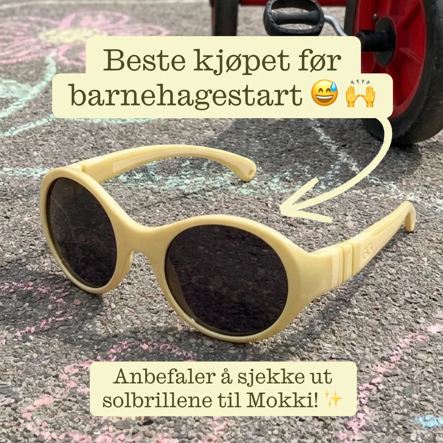 Mokki-annonse: solbriller på asfalten med teksten Beste kjøpet før barnehagestart