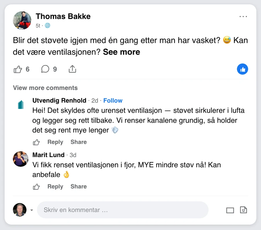 Facebook-kommentarer-annonse for Utvendig Renhold